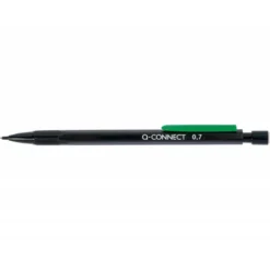 Portaminas Q-Connect trazo 0.7 mm color negro con clip verde y 3 minas