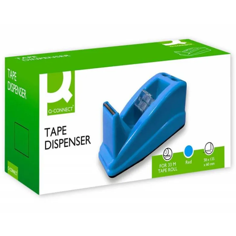 PORTARROLLO SOBREMESA Q-CONNECT PLASTICO PARA CINTA DE 33 MT COLOR AZUL 135X58X60 MM