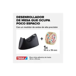 Portarrollos sobremesa Tesa Easy cut curve Plastico para cinta de 33m color Negro