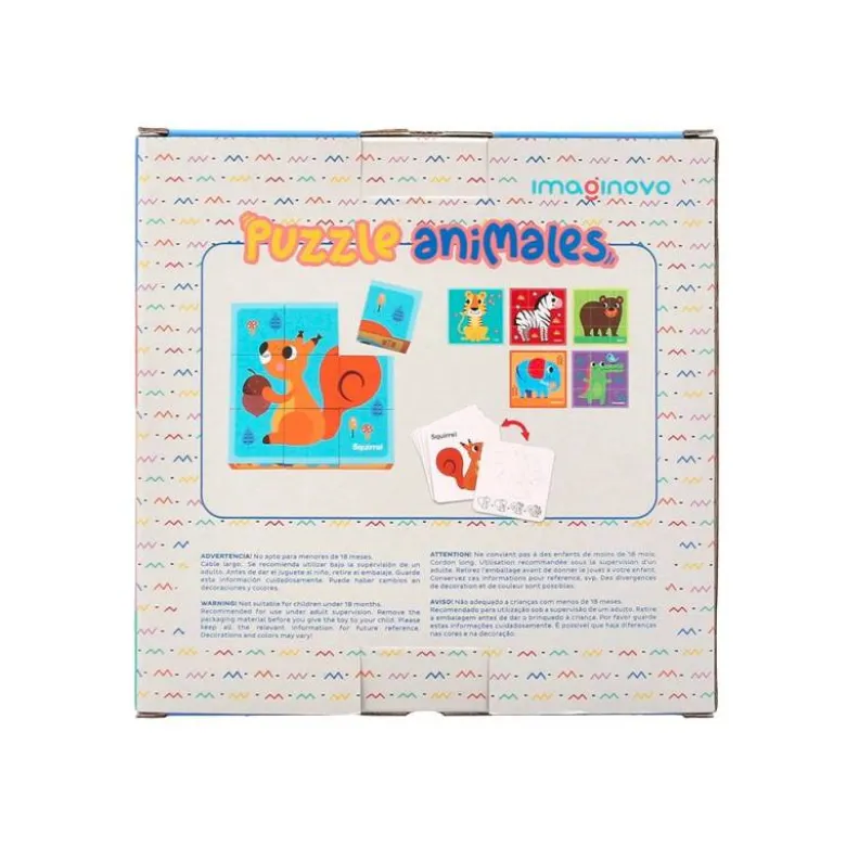 PUZLE INFANTIL IMAGINOVO MADERA CUBOS DE ANIMALES +24 MESES 15 PIEZAS INCLUYE 12 PATRONES 22X22X6,4CM