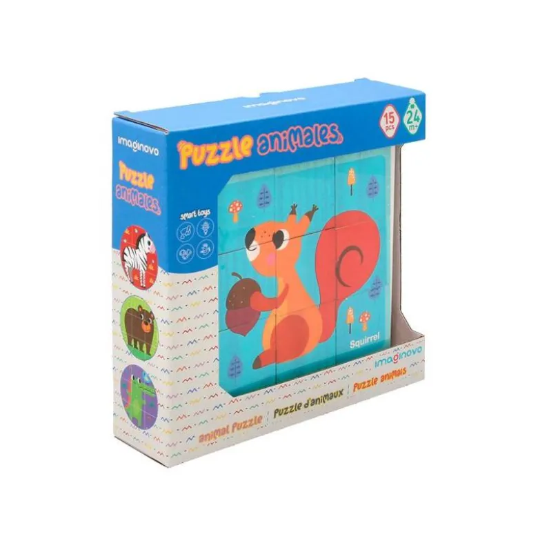 PUZLE INFANTIL IMAGINOVO MADERA CUBOS DE ANIMALES +24 MESES 15 PIEZAS INCLUYE 12 PATRONES 22X22X6,4CM
