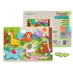 PUZLE INFANTIL IMAGINOVO MADERA 3D ANIMALES +12 MESES 8 PIEZAS 29,5X22X1,7CM