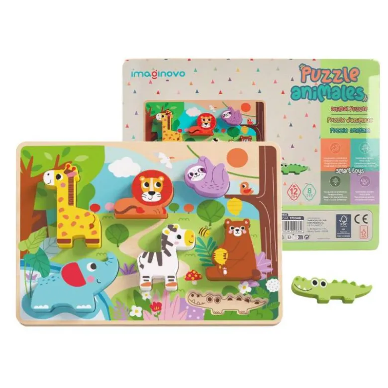 PUZLE INFANTIL IMAGINOVO MADERA 3D ANIMALES +12 MESES 8 PIEZAS 29,5X22X1,7CM
