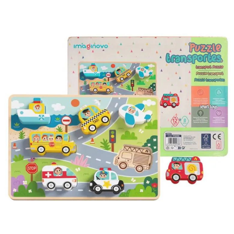 PUZLE INFANTIL IMAGINOVO MADERA 3D VEHICULOS +12 MESES 8 PIEZAS 29,5X22X1,7CM