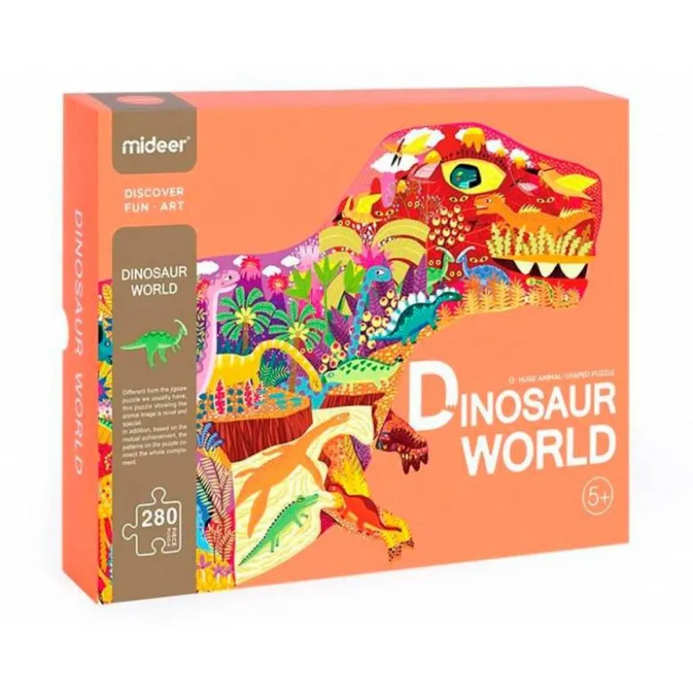 PUZLE MIDEER MUNDO DE DINOSAURIOS CON FORMA ANIMAL GRANDE 280 PIEZAS +5 AÑOS