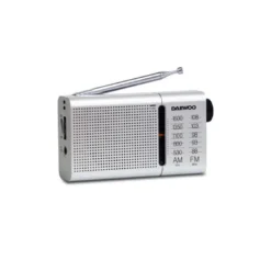 RADIO PORTATIL DAEWOO AM/FM ANTENA TELESCOPICA AURICULARES INCLUIDOS JACK 3.5 MM COLOR PLATA