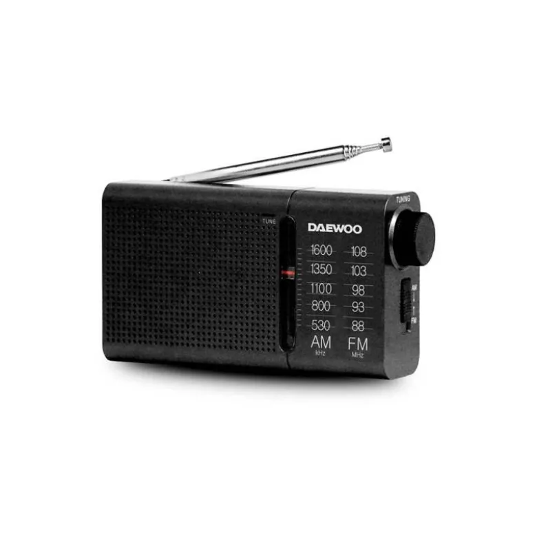 RADIO PORTATIL DAEWOO AM/FM ANTENA TELESCOPICA AURICULARES INCLUIDOS JACK 3.5 MM COLOR NEGRO