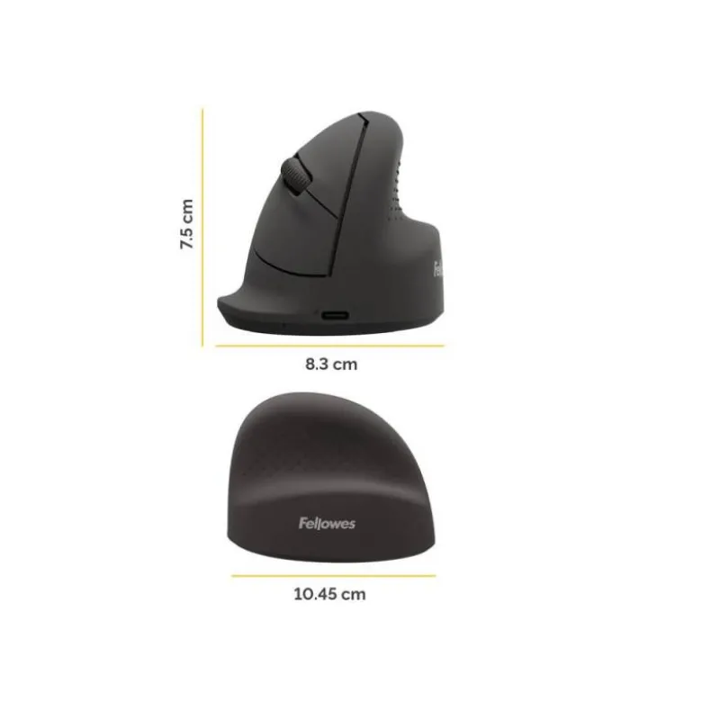 RATON FELLOWES ERGONOMICO VERTICAL BREYTA MEDIANO DIESTROS OPTICO 1600 DPI COLOR NEGRO