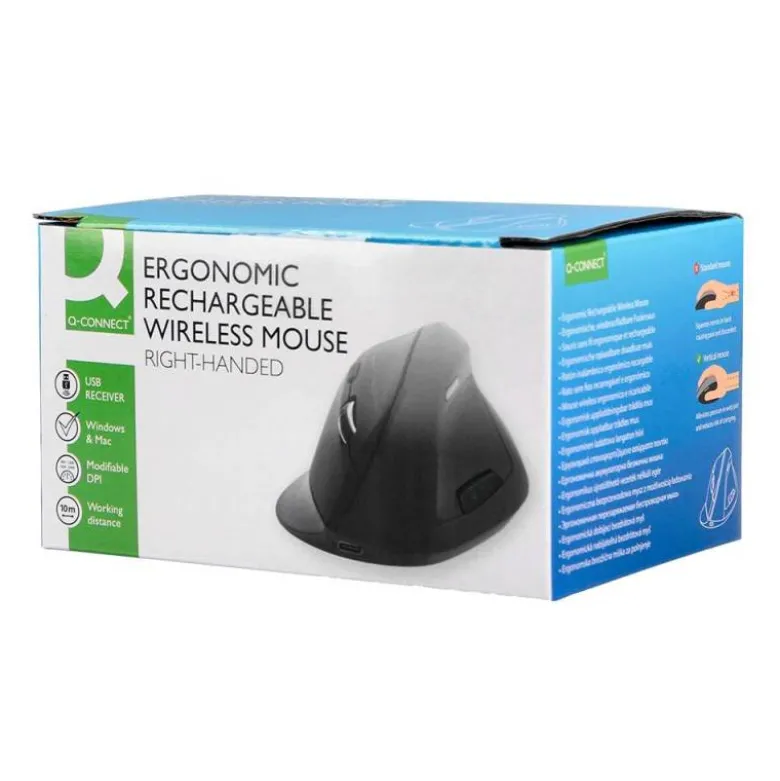 RATON Q-CONNECT OPTICO INALAMBRICO ERGONOMICO VERTICAL DPI 800/1200/1600 BATERIA RECARGABLE NEGRO