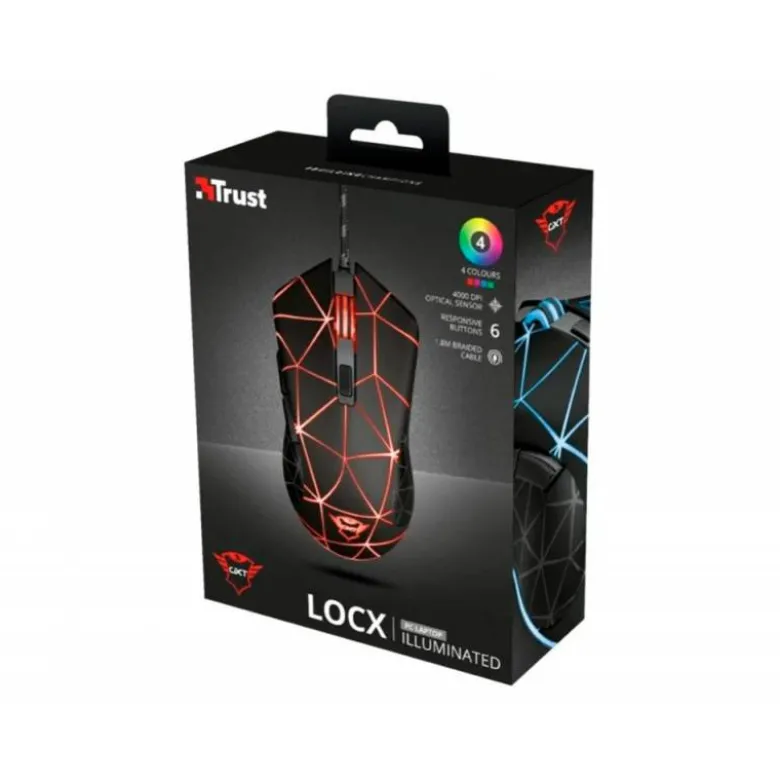 RATON TRUST GXT133 LOCX GAMING OPTICO LUCES LED 800-4000 PPP 6 BOTONES USB 2.0 CABLE 1,80 M COLOR NEGRO