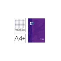 Recambio color 1 oxford din a4+ 80 hojas 90 gr cuadricula 5 mm tapa blanda 4 taladros lila touch.