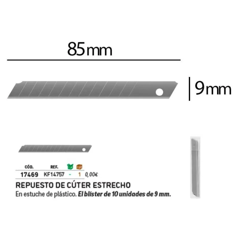 Recambio cuter estrecho 9mm Q-Connect KF14757