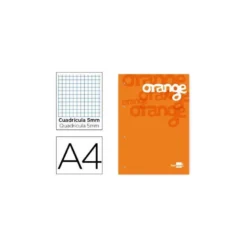 Recambio encolado Liderpapel din A4 4 taladros 100gr cuadrícula 5mm naranja