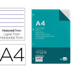 Recambio Liderpapel A4 100 hojas 100g/m2 horizontal con doble margen 4 taladros