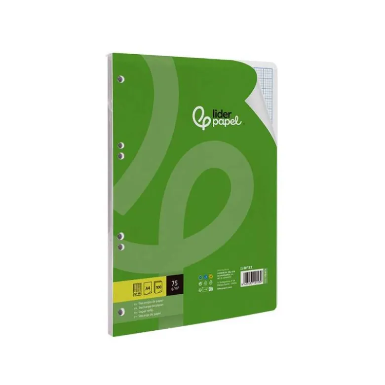 RECAMBIO LIDERPAPEL A4 100 HOJAS 75GR RAYADO Nº46 4 TALADROS