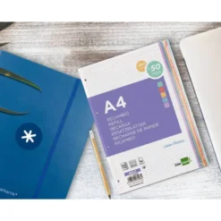 RECAMBIO LIDERPAPEL A4 200+50 HOJAS 90G/M2 CUADRO 5 MM 4 TALADROS BANDAS DE 5 COLORES