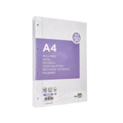 RECAMBIO LIDERPAPEL A4 200+50 HOJAS 90G/M2 CUADRO 4 MM CON MARGEN 4 TALADROS