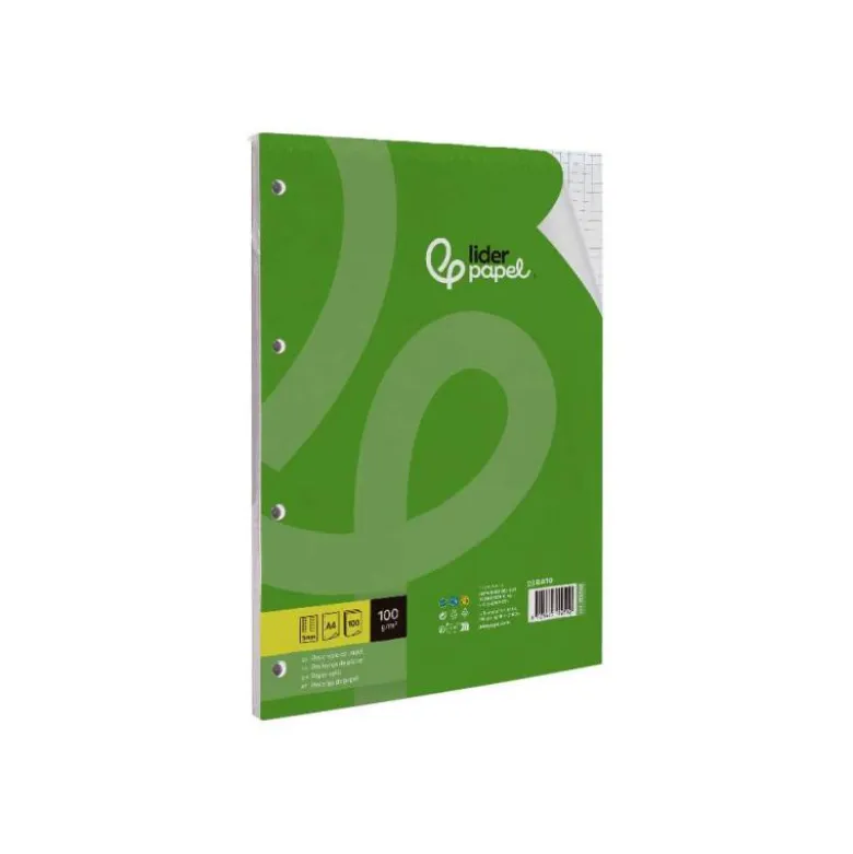 RECAMBIO LIDERPAPEL A4 100 HOJAS 100G/M2 CUADRO 5 MM CON MARGEN 4 TALADROS