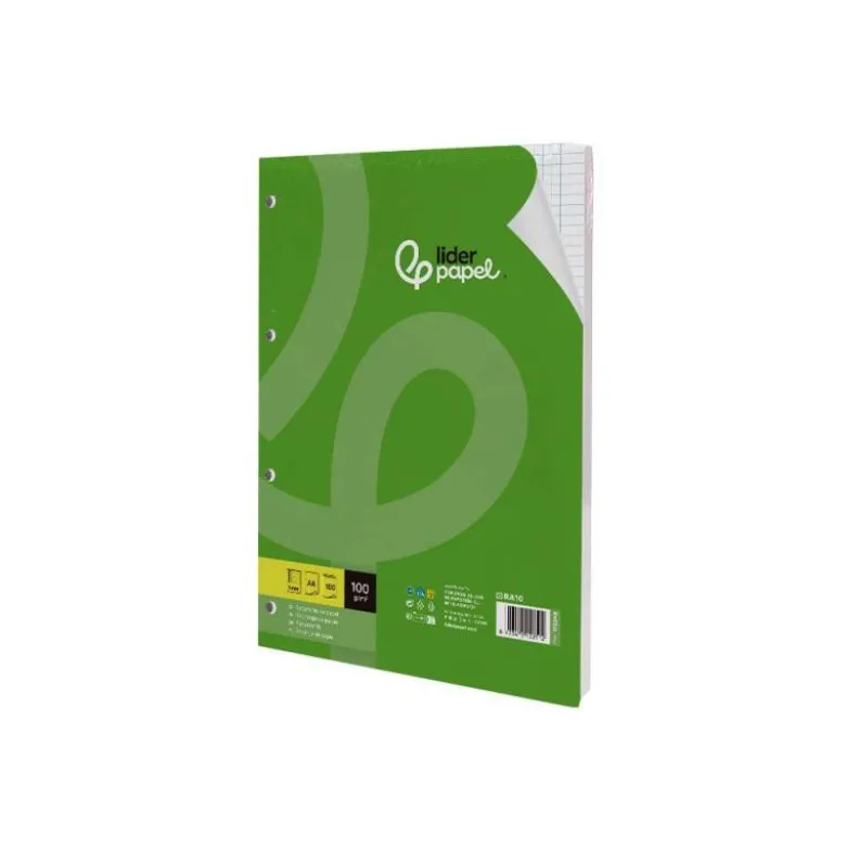 RECAMBIO LIDERPAPEL A4 100 HOJAS 100G/M2 CUADRO 5 MM CON MARGEN 4 TALADROS
