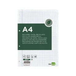 RECAMBIO LIDERPAPEL A4 100 HOJAS PAPEL RECICLADO 100% 80G/M2 CUADRO 4MM CON MARGEN 4 TALADROS
