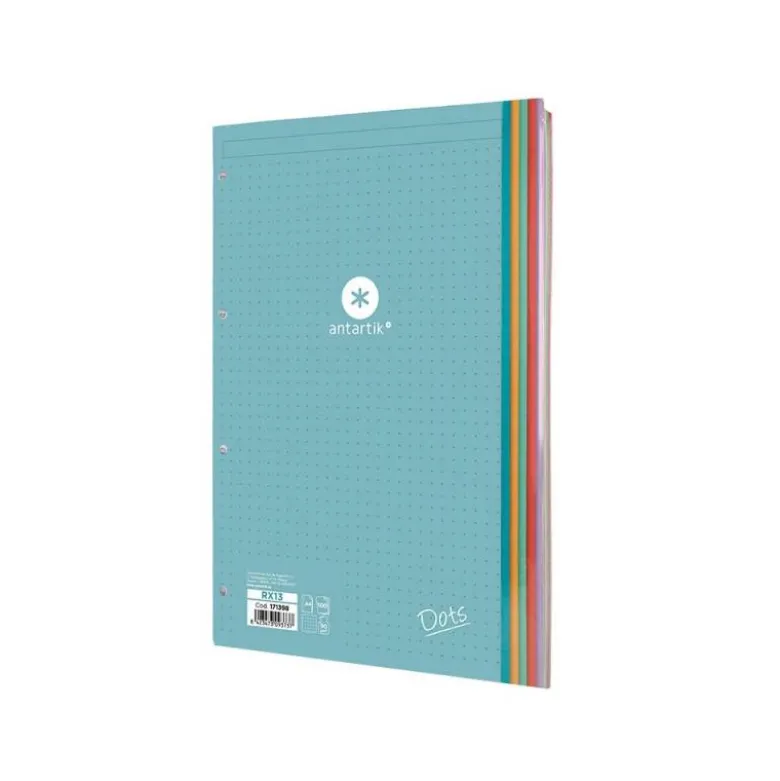 RECAMBIO LIDERPAPEL ANTARTIK DOTS A4 100 HOJAS 90G/M2 RAYADO PUNTOS 4 TALADROS BANDAS DE 5 COLORES