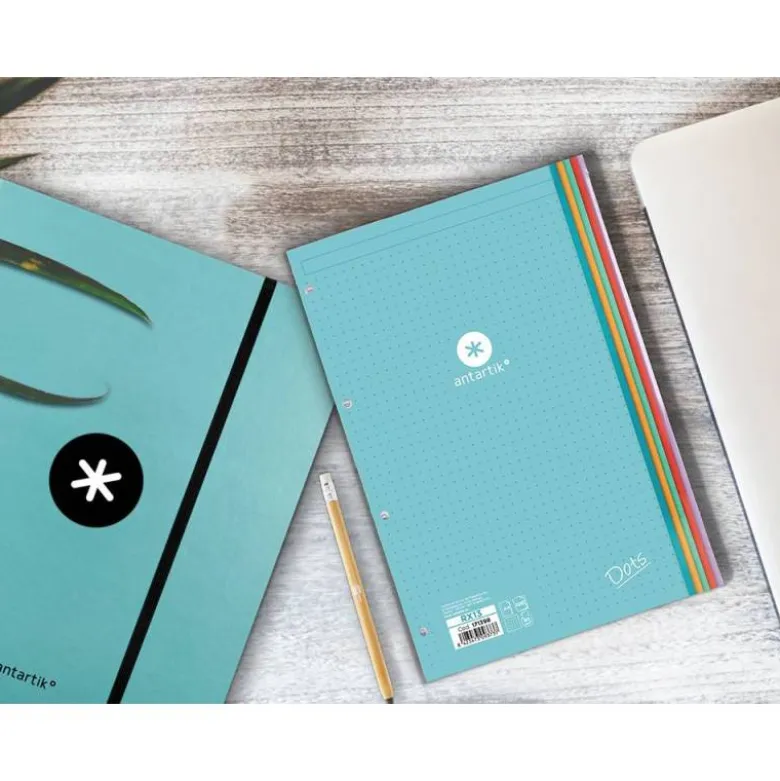 RECAMBIO LIDERPAPEL ANTARTIK DOTS A4 100 HOJAS 90G/M2 RAYADO PUNTOS 4 TALADROS BANDAS DE 5 COLORES