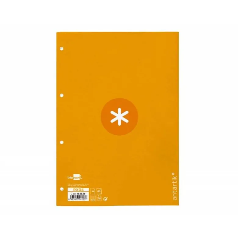 RECAMBIO LIDERPAPEL ANTARTIK DIN A4 4 TALADROS 90G/M2 CUADRO 5 MM 80 HOJAS 1 BANDA MARCO COLOR MOSTAZA
