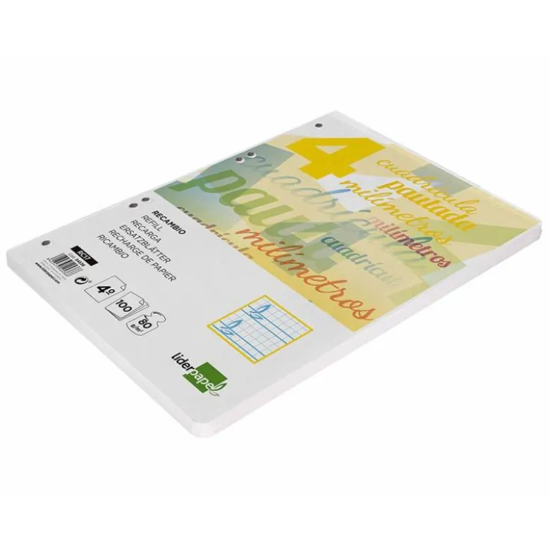 Recambio Liderpapel cuarto cuadriculado 4mm