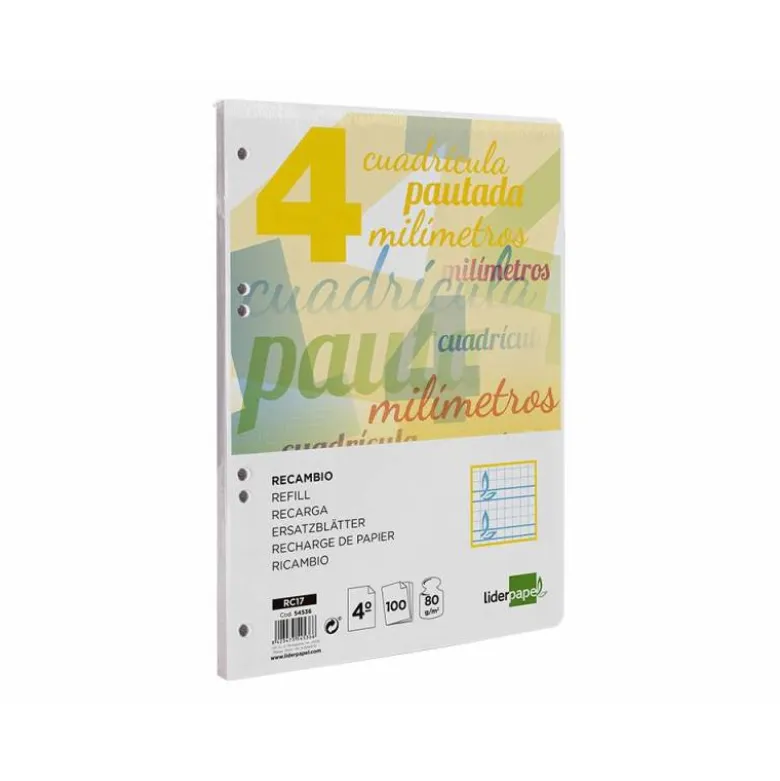 Recambio Liderpapel cuarto cuadriculado 4mm