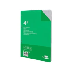 Recambio Liderpapel Cuarto 6 taladros 60gr cuadrícula 2mm