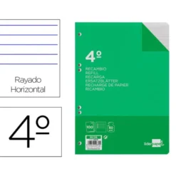 Recambio Liderpapel Cuarto 6 taladros 60 gr rayado horizontal