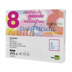 Recambio Liderpapel cuarto 2 taladros 70 gr cuadriculado pautado 8 mm