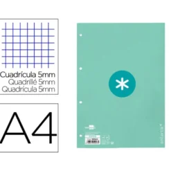 RECAMBIO LIDERPAPEL DIN A4 ANTARTIK 80 HOJAS 90G/M2 CUADRO 5 MM 4 TALADROS 1 BANDA MARCO COLOR MENTA
