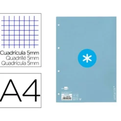 RECAMBIO LIDERPAPEL DIN A4 ANTARTIK 80 HOJAS 90G/M2 CUADRO 5MM 4 TALADROS 1 BANDA CON MARCO COLOR CELESTE