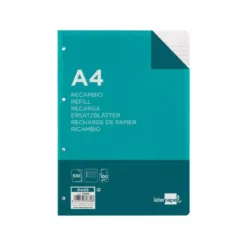 Recambio Liderpapel Din A4 con 4 taladros 100 gr rayado horizontal con margen y con bandas de 5 colores