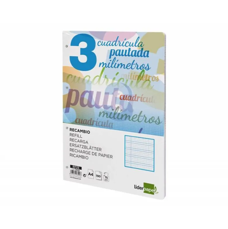 Recambio Liderpapel DIN A4 80g cuadriculado pautado 3 mm