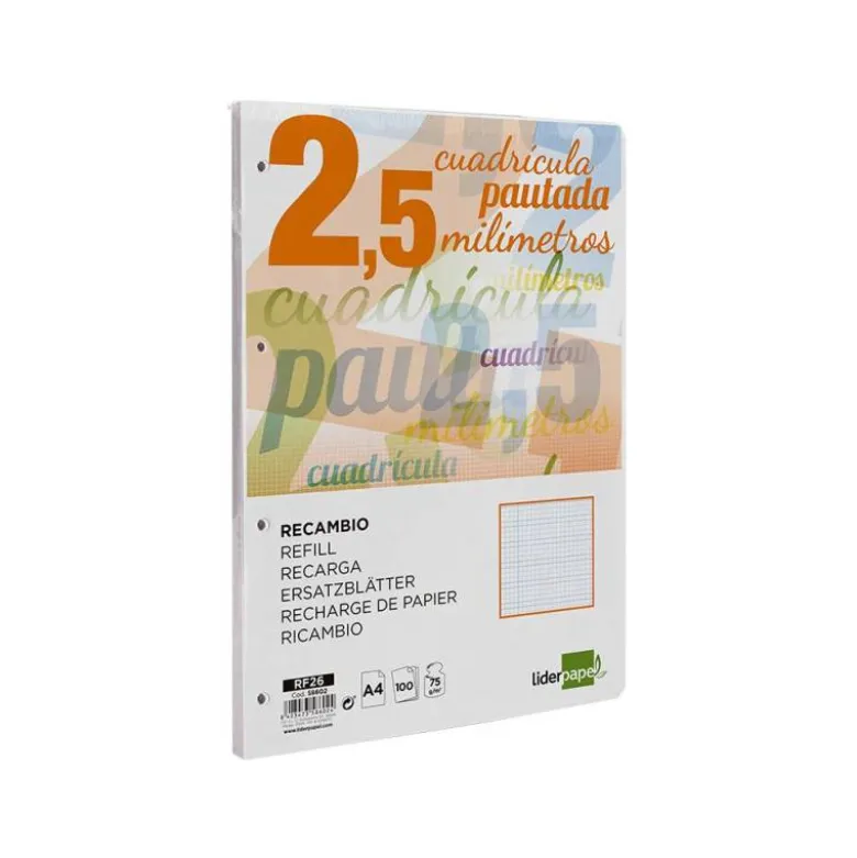 Recambio Liderpapel DIN A4 80 gr cuadricula pautada 2,5 mm