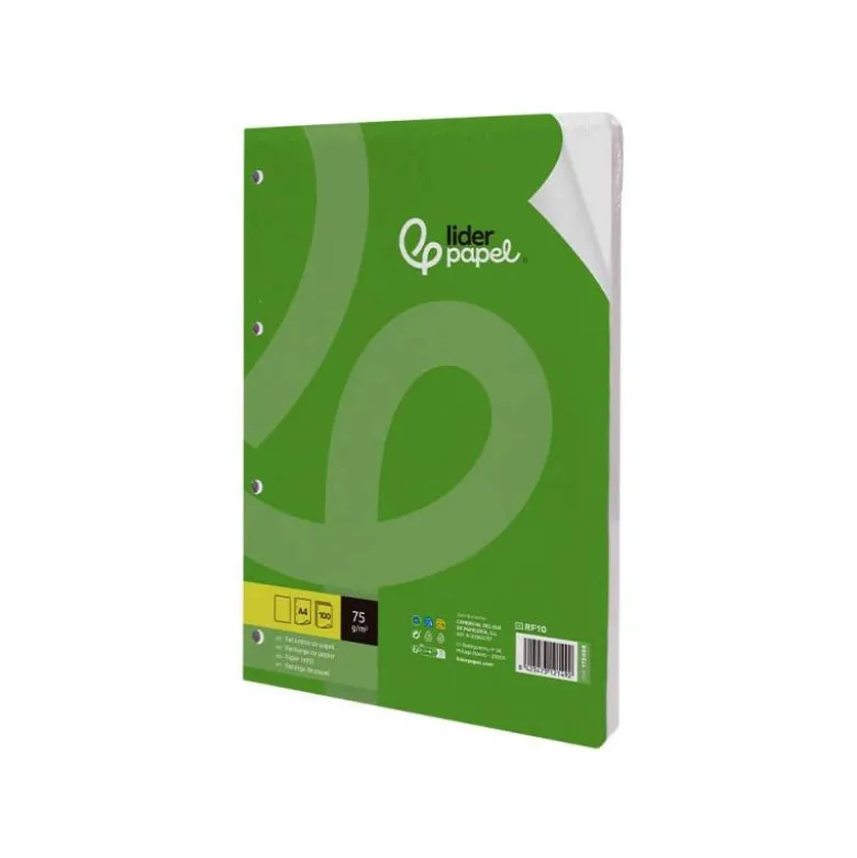 RECAMBIO LIDERPAPEL DIN A4 100 HOJAS 75 GR LISO SIN MARGEN 4 TALADROS