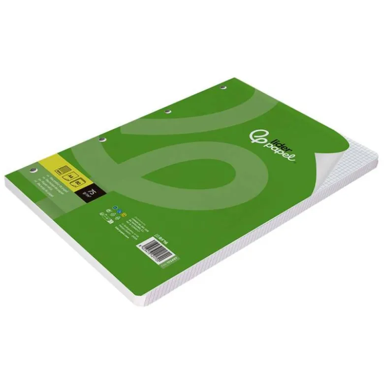 RECAMBIO LIDERPAPEL DIN A4 80 HOJAS 75G/M2 CUADRO 4 MM CON MARGEN 4 TALADROS