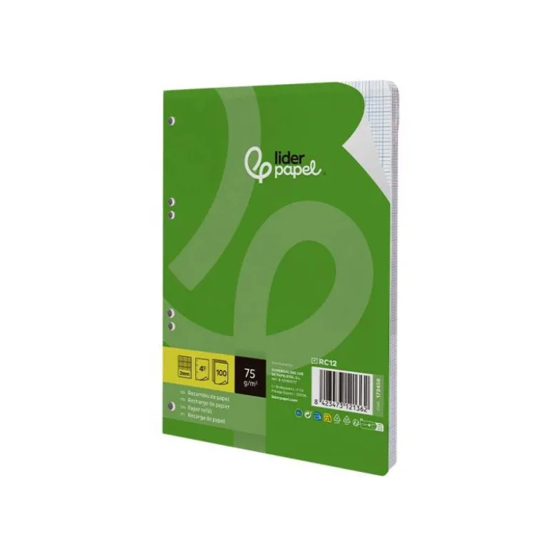 RECAMBIO LIDERPAPEL DIN A5 100 HOJAS 75 GR MILIMETRADO SIN MARGEN 6 TALADROS