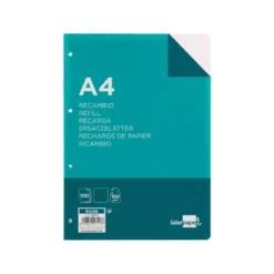 Recambio Liderpapel DIN A4 100 hojas 100g/m2 liso sin margen y con 4 taladros