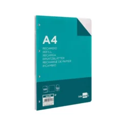 Recambio Liderpapel DIN A4 100 hojas 100g/m2 liso sin margen y con 4 taladros