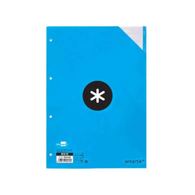 RECAMBIO LIDERPAPEL DIN A4 100 HOJAS 100G/M2 RAYADO HORIZONTAL 4 TALADROS BANDAS DE 5 COLORES ANTARTIK