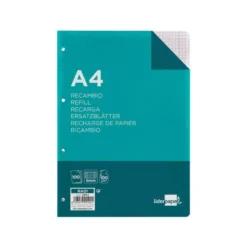 Recambio Liderpapel Din A4 4 taladros 100 gr cuadrícula 5mm