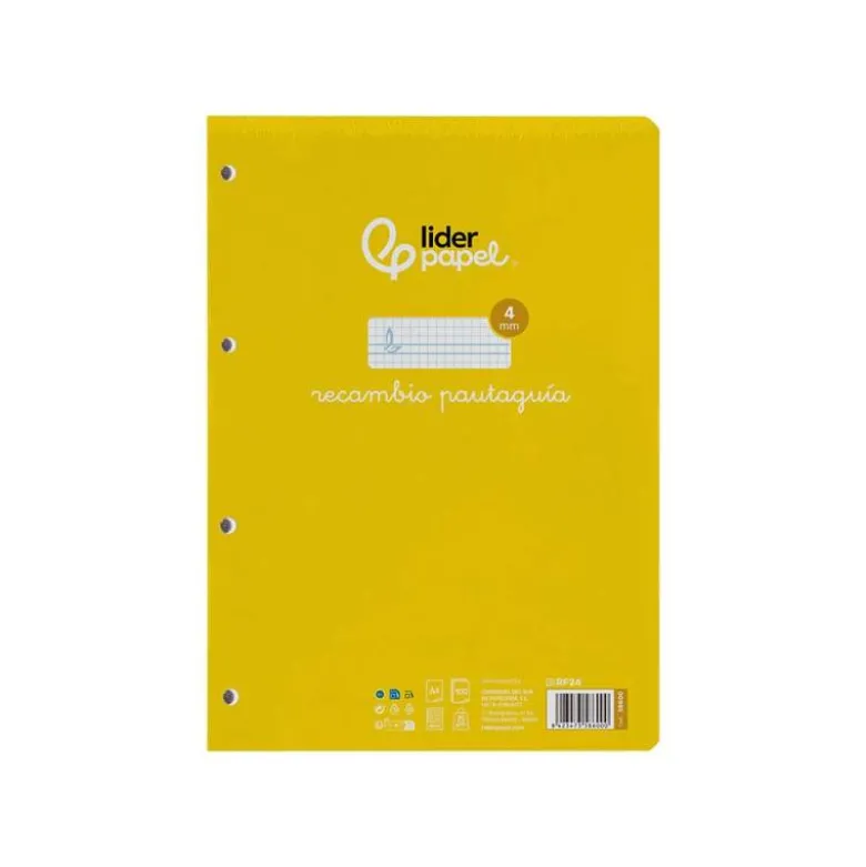 Recambio Liderpapel DIN A4 4 taladros 70 gr cuadriculado pautado 4 mm