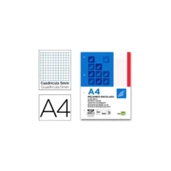 Recambio Liderpapel encolado Din A4 4 taladros 70gr cuadrícula 5mm rojo