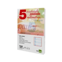 Recambio Liderpapel folio 4 taladros 80g cuadriculado pautado 5 mm