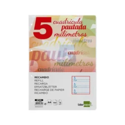 Recambio Liderpapel folio 4 taladros 80g cuadriculado pautado 5 mm