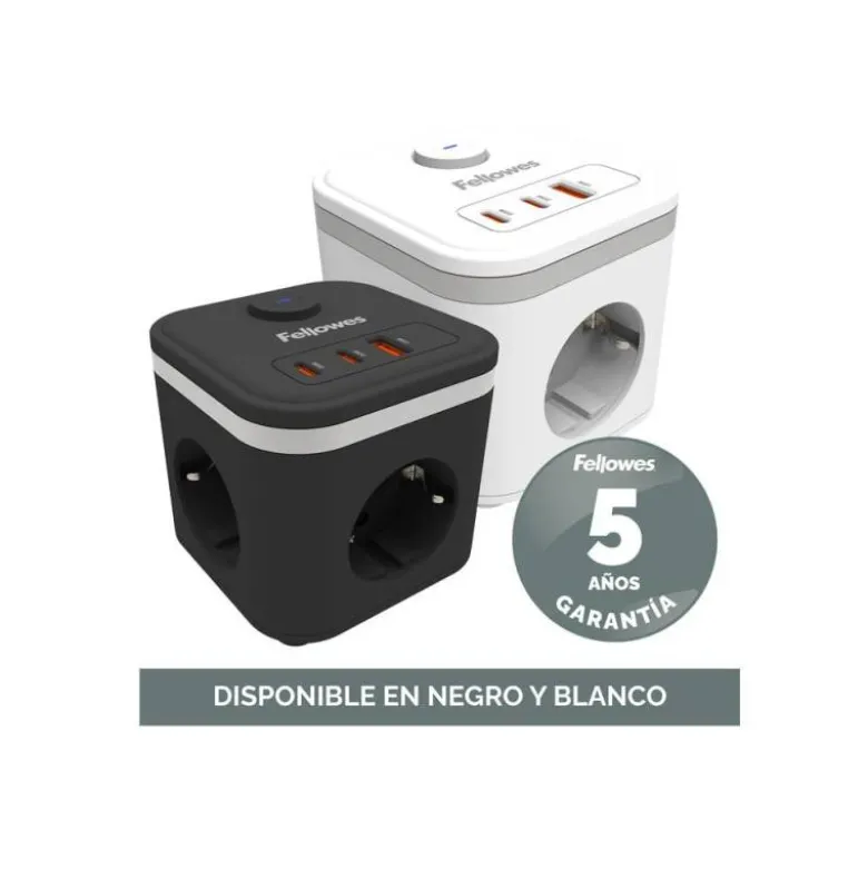 REGLETA FELLOWES CUBO MULTIENCHUFES 3 TOMAS CORRIENTE + 2XUSB C + A USB A COLOR NEGRO
