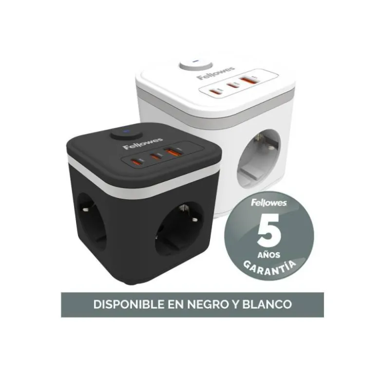REGLETA FELLOWES CUBO MULTIENCHUFES 3 TOMAS CORRIENTE + 2XUSB C + A USB A COLOR BLANCO